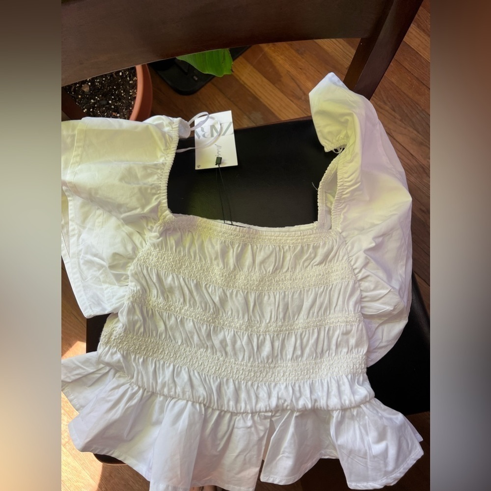ZARA TOP RUFFLED BODICE WITH BUTTERFLY SLEEVES - Picture 13 of 16
